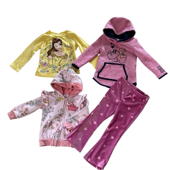 3T Girls Disney Set Bundle Lot 4PC Minnie Mouse Bell Princess Top Hoodie Pink - Picture 1 of 9